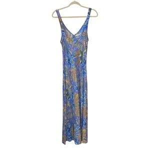 Olivaceous Large Blue Multicolor Tropical Floral Sleeveless Maxi Dress